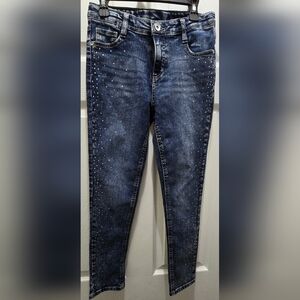Girls Blue Studded Jeans, L (10-12)